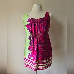 CAbi Silk Pink And Green Floral Blouse Womens Size S.